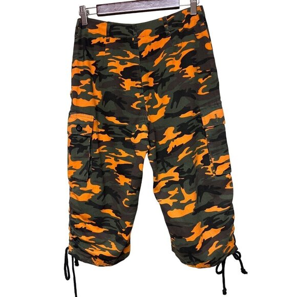 Fashion Nova Orange Camo Capri Pants Tie Hem Women's Size Small - Picture 4 of 11